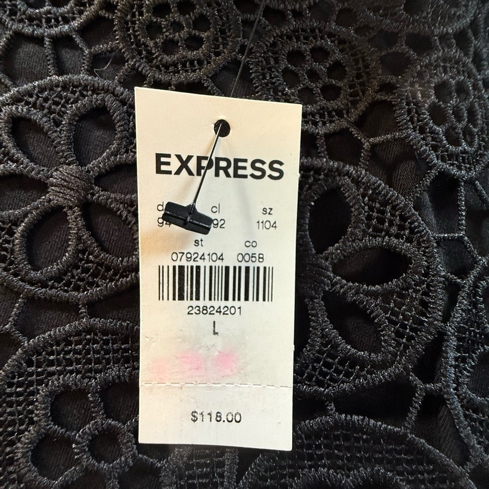 NWT Express Black Lace Crochet Long Sleeve Babydoll Dress Womens size L - Picture 6 of 15